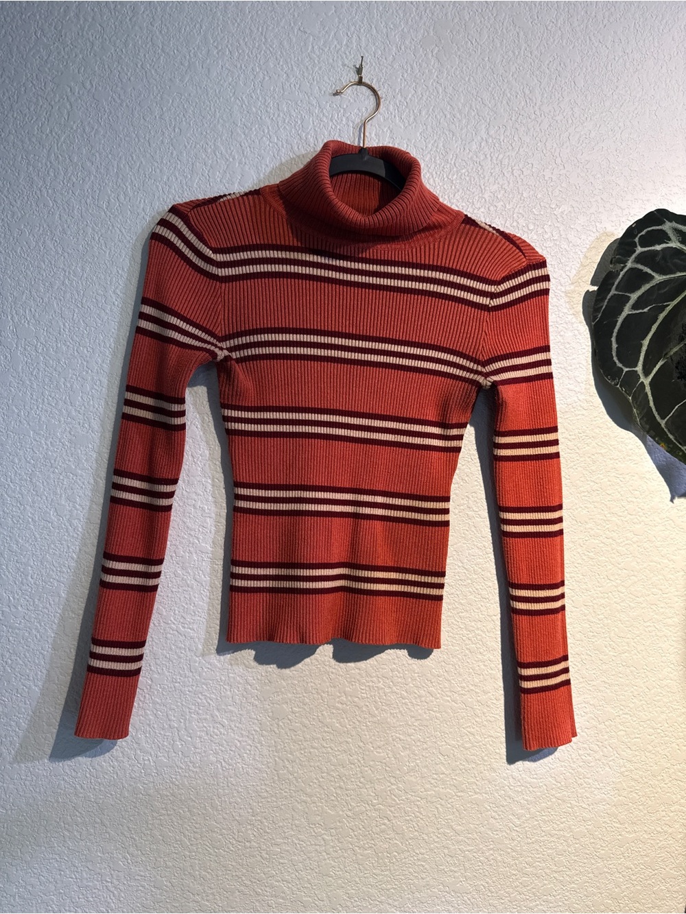 Fashion Nova Rust Striped Turtleneck Sweater